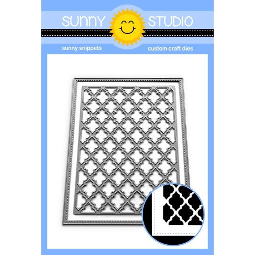 Sunny Studio Stamps Frilly Frames Quatrefoil Background A2 Stitched Mat Mix and Match Backdrop Metal Cutting Dies