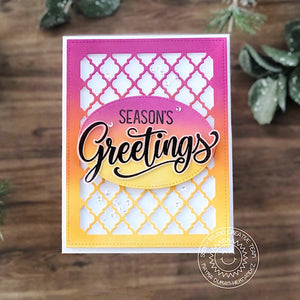 Sunny Studio Stamps Season's Greetings Clean & Simple Pink to Yellow Ombre Handmade Holiday Christmas Card (using Stitched Ovals Metal Cutting Dies)