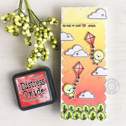 Sunny Studio You Make My Heart Soar Chicks Flying Kites with Clouds Spring Slimline Card using Chickie Baby Clear Stamps
