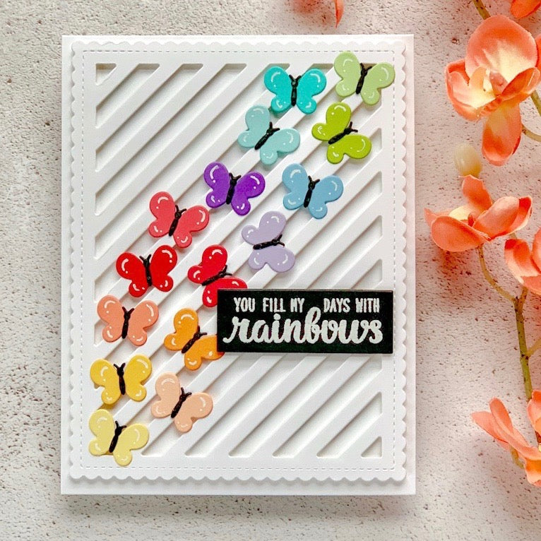 Sunny Studio You Fill My Days with Rainbows Butterflies Butterfly Card using Basic Mini Shape 2 Metal Cutting Dies