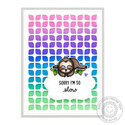 Sunny Studio Stamps Sorry I'm So Slow Sloth Card (using Frilly Frames Retro Petals background metal cutting dies)