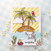 Sunny Studio "Best Fishes" Hammerhead Shark Island Beach Themed Card (using Palm Tree from Seasonal Trees Stamps)
