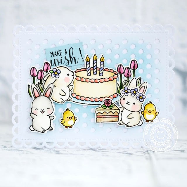 Sunny Studio Stamps Chubby Bunny Birthday Card (using Frilly Frames Polka-dot background scalloped metal cutting dies)