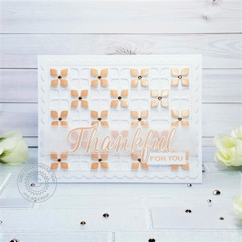 Sunny Studio Stamps Frilly Frames Retro Petals Thankful for You Handmade Flower Thank You Card by Ana Anderson