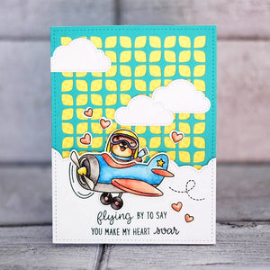 Sunny Studio Stamps Plane Awesome Airplane Handmade Card by Lexa Levana with Frilly Frames Retro Petals Background
