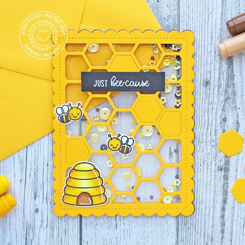 Sunny Studio Stamps Just Bee-cause Bumblebee Clear Sequin Shaker Card by Vanessa Menhorn