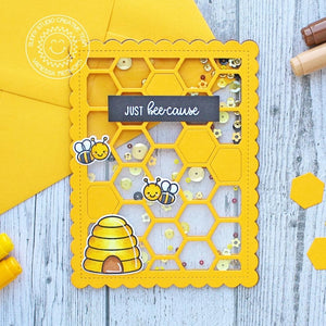 Sunny Studio Stamps Just Bee-cause Honeycomb Clear Shaker Card by Vanessa Menhorn (using Frilly Frames Hexagon Dies)