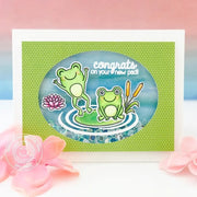 Sunny Studio Congrats on Your New Pad Punny New Home Frog Shaker Card by Amy Yang (using Froggy Friends Clear Stamps)