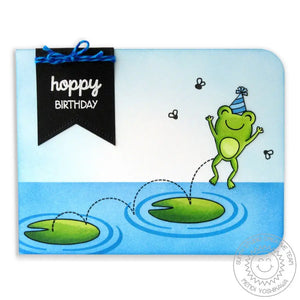 Sunny Studio Stamps Froggy Friends Hoppy Birthday Leaping Frog with Lily Pads Card