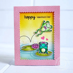 Sunny Studio Hoppy Valentine's Day Leaping Frogs on Lily Pads Punny Card (using Froggy Friends 4x6 Clear Stamps)