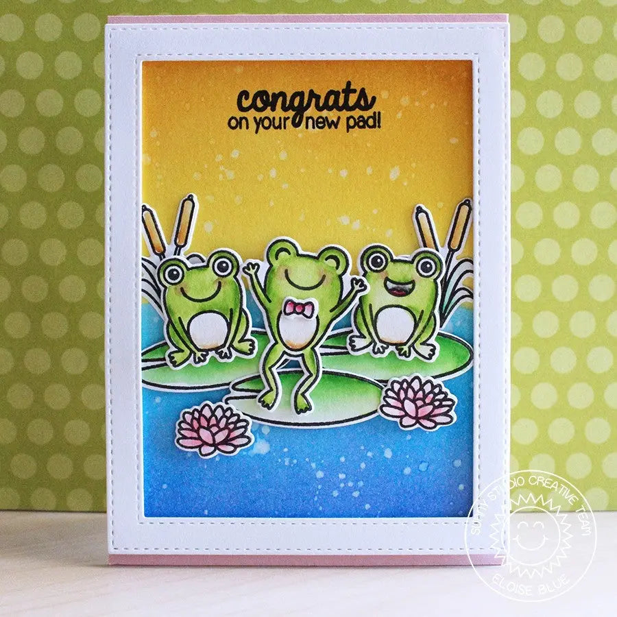 Sunny Studio Congrats on your new pad New Home Frog Themed Card (using Froggy Friends 4x6 Clear Stamps)