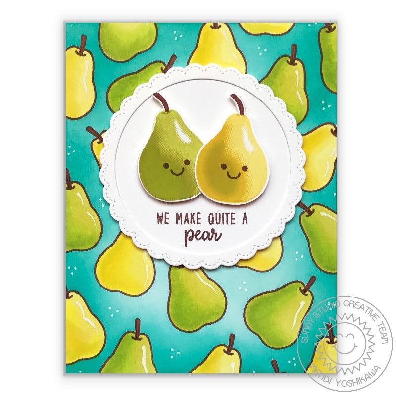 Sunny Studio Stamps Fruit Cocktail We Make Quite A Pear Aqua Card by Mendi Yoshikawa