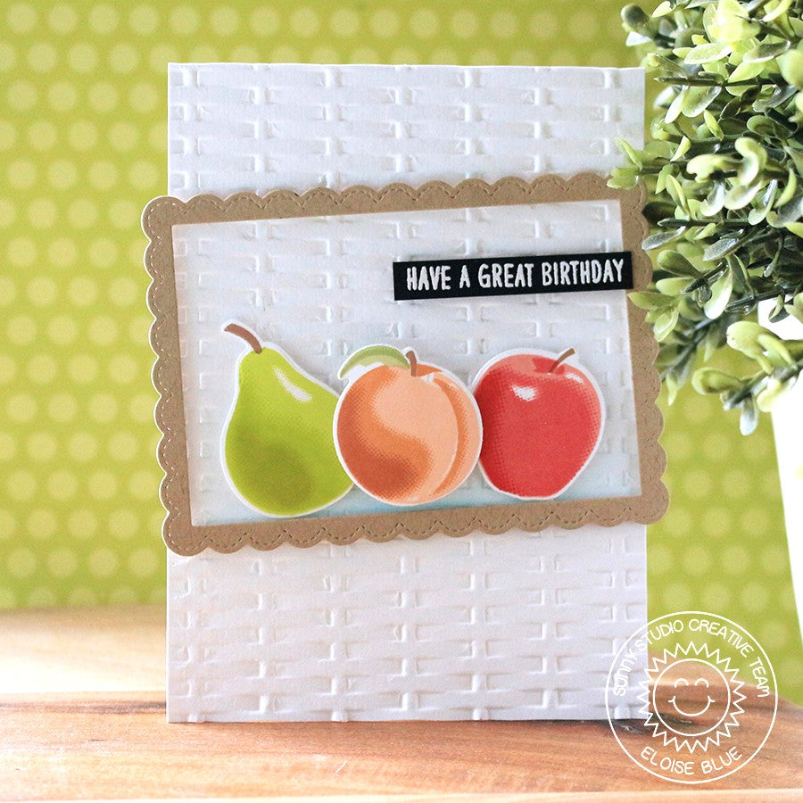 Sunny Studio Stamps Fruit Cocktail Basket Weave Embossed Card by Eloise Blue