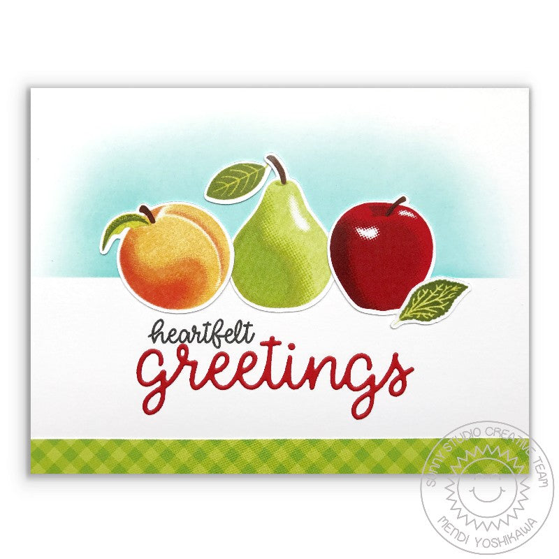 Sunny Studio Stamps Fruit Cocktail Apple, Peach & Pear Heartfelt Greetings Card