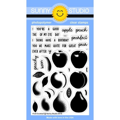 Sunny Studio Stamps Fruit Cocktail 4x6 Photopolymer Stamp Set with Layering Pear, Peach & Apple