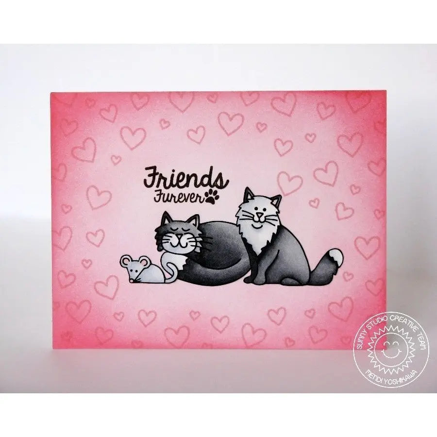 Sunny Studio Stamps Furever Friends Pink & Grey Kitty Cat & Mouse Card