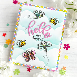 Sunny Studio What's Buzzin'? Dragonflies, Butterfly & Bumblebees Spring Hello Card (using Garden Critters 4x6 Clear Stamps)