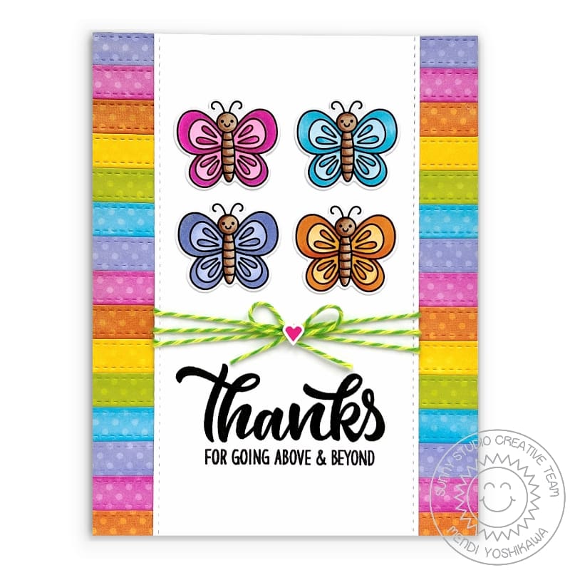 Sunny Studio Thanks For Going Above & Beyond Rainbow Butterfly Thank You Card (using Garden Critters Clear Stamps)