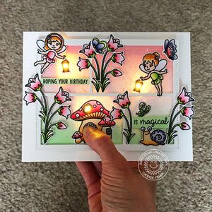 Sunny Studio Interactive Light-up Fairies with Lanterns Card (using Garden Fairy 4x6 Clear Stamps)