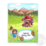 Sunny Studio Thank You Fairy Much Punny Butterfly & Toadstool House Card (using Fairy Garden Clear Stamps)