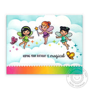 Sunny Studio Stamps Rainbow Fairy Magical Birthday Card Slimline Basic Border Stitched Scalloped Ric-Rac Metal Cutting Dies