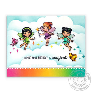 Sunny Studio Hoping Your Day is Magical Rainbow Fairy in Clouds Card (using Garden Fairy 4x6 Clear Stamps)