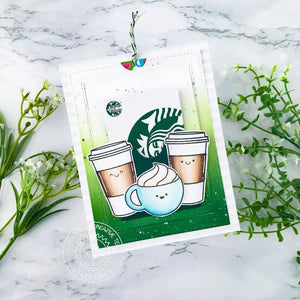 Sunny Studio Starbucks Coffee Cups Sliding Window Pop-up Interactive Card with Gift Card Pocket (using Mug Hugs Clear Stamps)