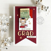 Sunny Studio Con-cat-ulations Punny Kitty Cat Puns Graduation Card with Gift Card Pocket using Grad Cat Clear Stamps