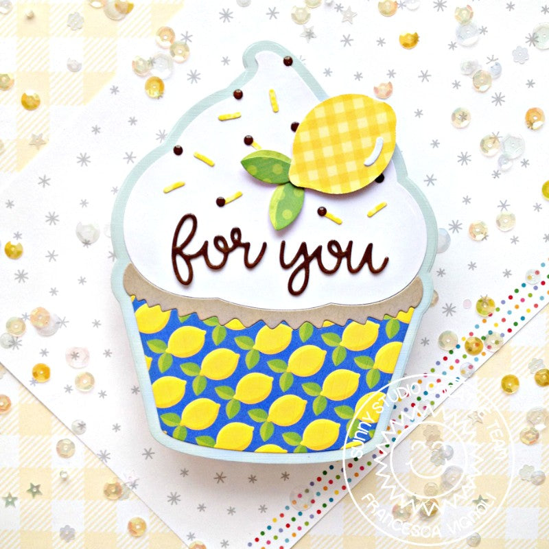 Sunny Studio Stamps For You Lemon Cupcake Shaped Card (using Gift Card Pocket Metal Cutting Dies)