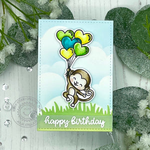 Sunny Studio Monkey Floating with Heart Balloons Mini Birthday Card Enclosure (using Love Monkey 4x6 Clear Stamps)