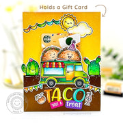 Sunny Studio Stamps Punny Colorful Mexican Taco Truck Fiesta with Cactus Plants Card (using Chloe Alphabet Metal Dies Set)