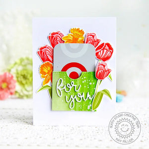 Sunny Studio Stamps For You Tulips & Daffodils Spring Card with Gift Card Pocket (using Timeless Tulips Clear Stamps)