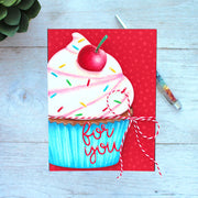 Sunny Studio Stamps  For You Over-sized Cupcake with Cherry Birthday Card (using Cupcake Shape Dies)