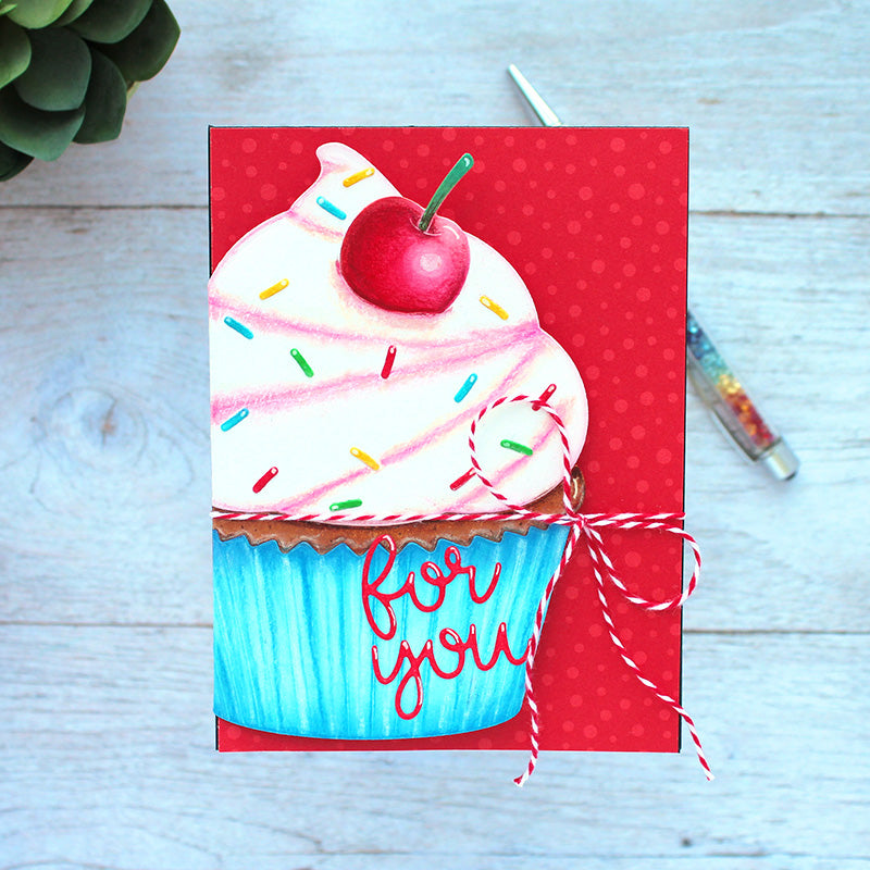 Sunny Studio Stamps  For You Over-sized Cupcake with Cherry Birthday Card (using Cupcake Shape Dies)
