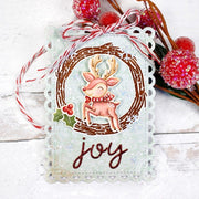 Sunny Studio Reindeer & Wreath Pale Blue Scalloped Christmas Holiday Gift Tags (using Reindeer Games 4x6 Clear Stamps)