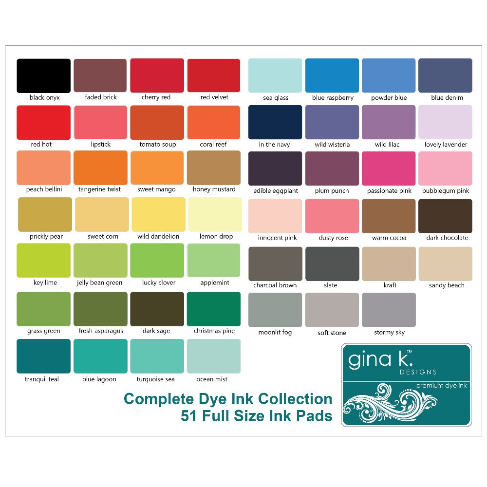 Gina K Designs Premium Dye Ink Pad 51 Color Chart Comparison with Grass Green