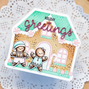 Sunny Studio Stamps Gingerbread Girl & Boy House Shaped Holiday Christmas Card (using Greetings Word Metal Cutting Die)
