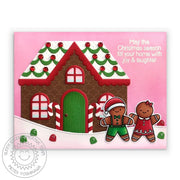 Sunny Studio Gingerbread House, Man, & Girl Christmas Card (using Christmas Cookies 2x3 Mini Clear Stamps)