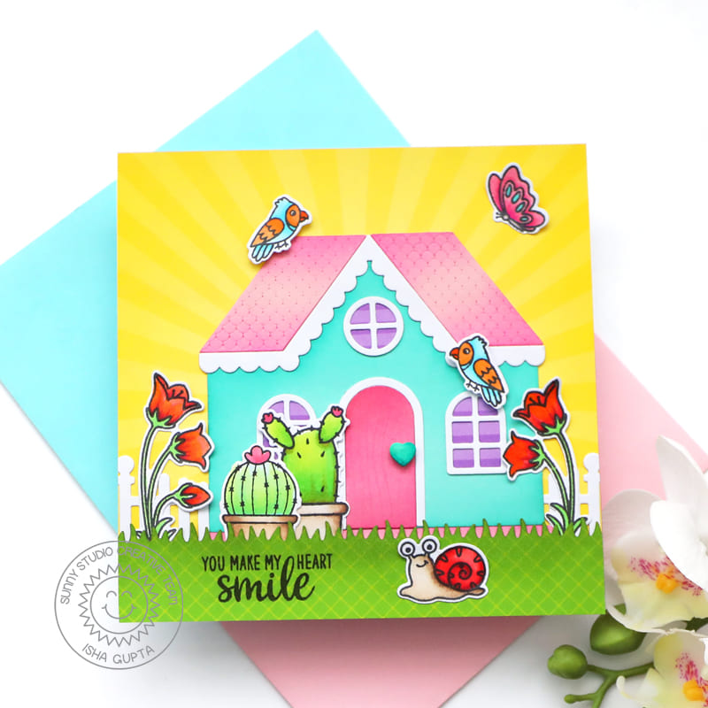 Sunny Studio Stamps You Make My Heart Smile Everyday House Themed Card (using Gingerbread House Metal Cutting Dies)