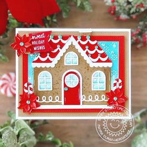 Sunny Studio Stamps Red & White Poinsettia Holiday Christmas Card (using Window Quad Circle Metal Cutting Dies)