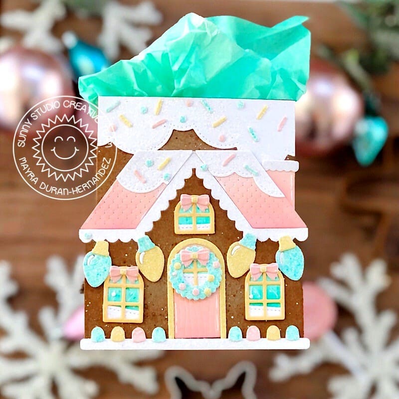 Sunny Studio Stamps House Shaped Holiday Christmas Gift Treat Bag (using Gingerbread House Metal Cutting Dies)