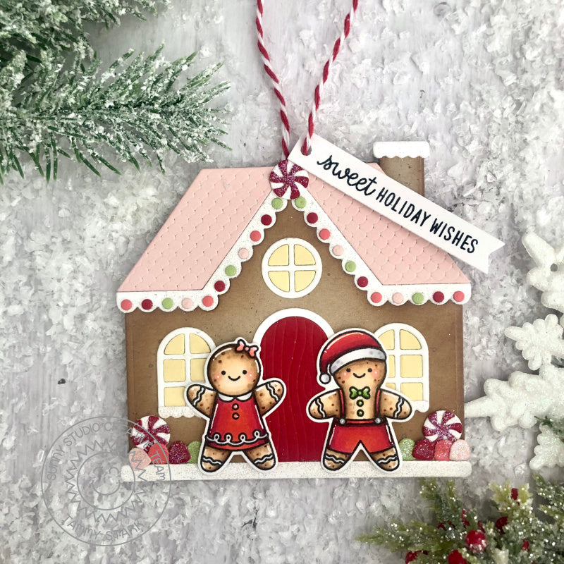 Sunny Studio Stamps Gingerbread Girl & Boy Shaped Holiday Christmas Gift Tags (using Gingerbread House Metal Cutting Dies)