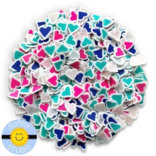 Sunny Studio Pink , Blue & Turquoise Girly Heart Confetti Clay Sprinkles Embellishments for shaker cards