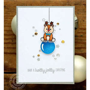 Sunny Studio Miniature Reindeer Hanging From Ornament Christmas Card (using Holiday Style 4x6 Clear Layering Stamps)