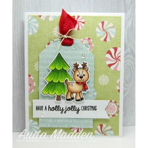 Sunny Studio Stamps Holly Jolly Reindeer Christmas Holiday Card using Tag Topper Traditional Metal Cutting Dies