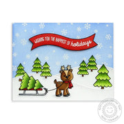Sunny Studio Stamps Gleeful Reindeer Sled & Christmas Tree Snow Scene Card