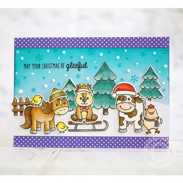 Sunny Studio Stamps Farm Animal Christmas Card using Barnyard Buddies & Gleeful Reindeer