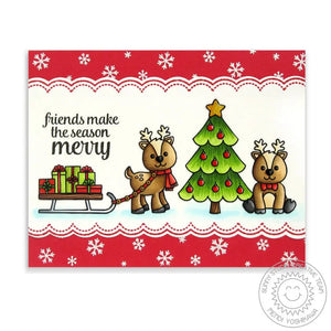 Sunny Studio Stamps Reindeer Holiday Christmas Card with Red Scalloped Border using Sunny Borders Metal Cutting Dies