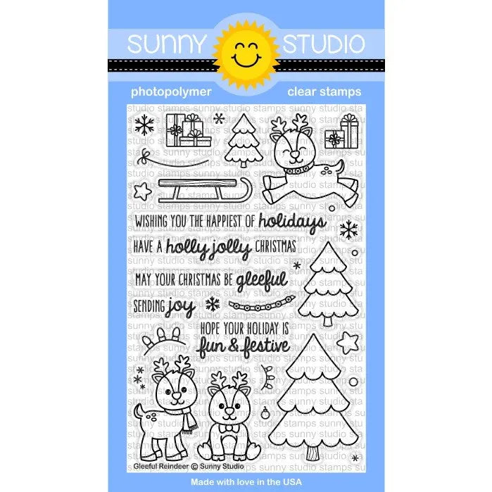 Sunny Studio Stamps Gleeful Reindeer 4x6 Christmas Photo-Polymer Clear Stamp Set