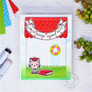 Sunny Studio Kitty Cat with House and Banner Punny Graduation Card using Grad Cat Mini 2x3 Clear Photopolymer Stamps